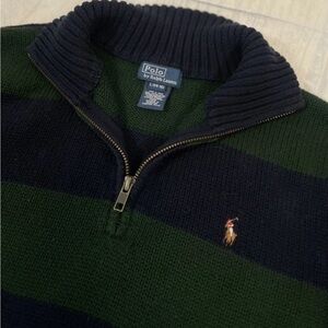 POLO RALPH LAUREN Boy's Interlock Quarter-Zip Pullover Prep Navy GREEN L 14/16